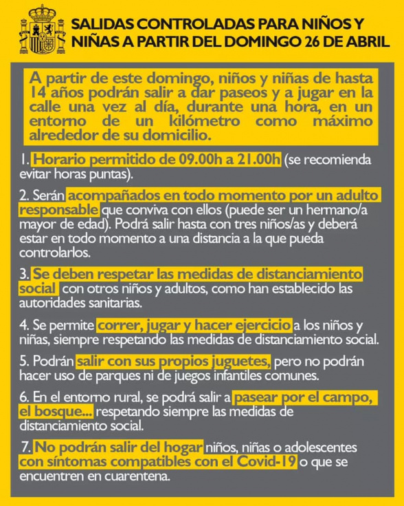 Medidas del Gobierno para la salida de niños a la calle