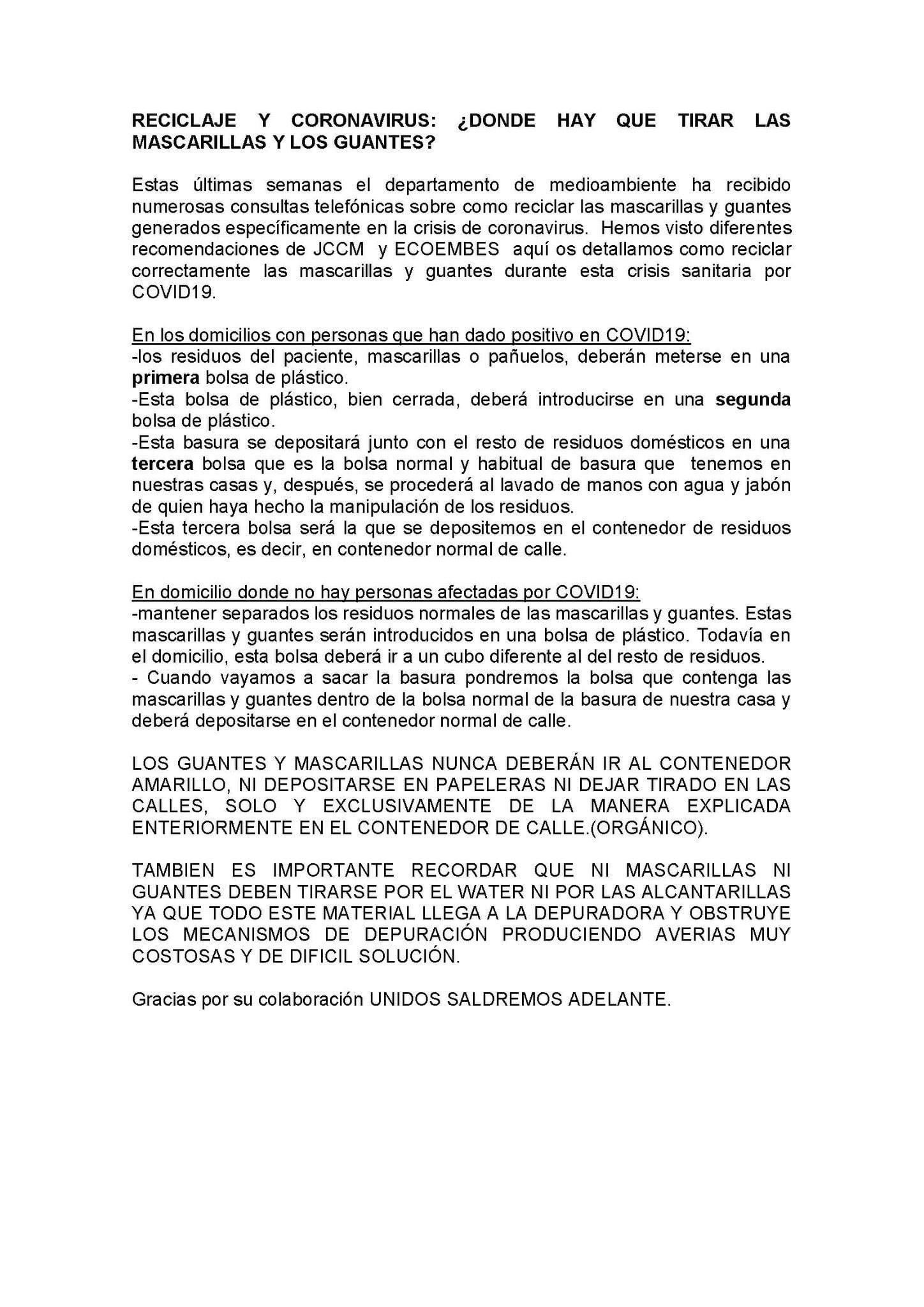 Reciclaje de Guantes y Mascarillas