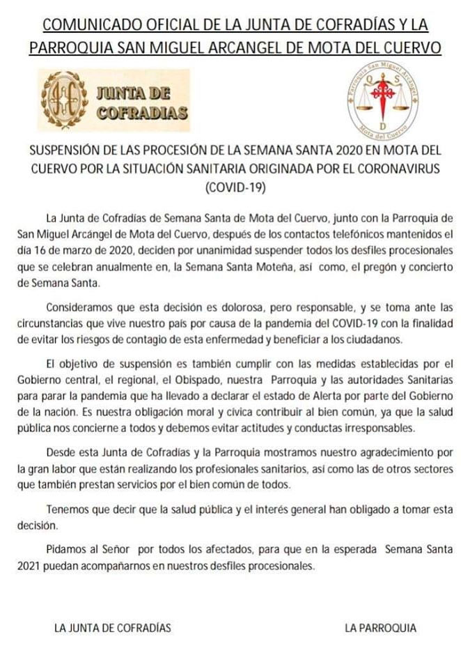 Comunicado Junta de Cofradías