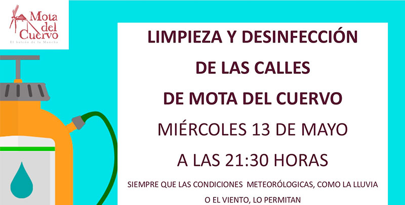 Mañana, miércoles 13, el Ayuntamiento de Mota continúa con el plan de desinfección de calles