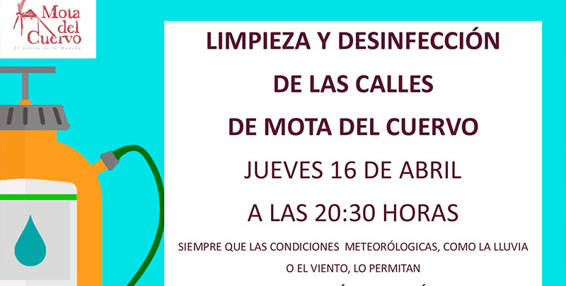 Mañana, jueves 16, el Ayuntamiento de Mota continúa con el plan de desinfección de calles