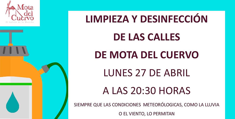 Mañana, lunes 27, el Ayuntamiento de Mota continúa con el plan de desinfección de calles