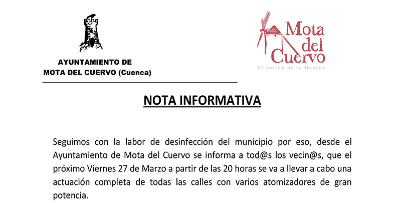 Nueva desinfección de calles el próximo viernes 27 de marzo