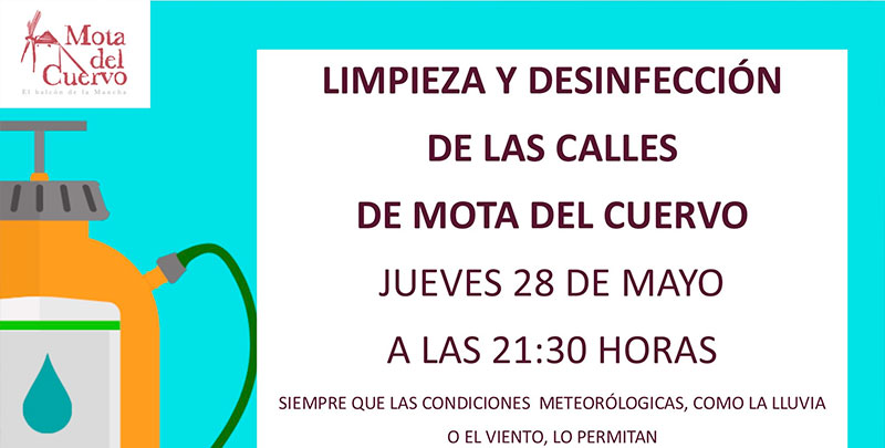 Mañana, jueves 28, el Ayuntamiento de Mota continúa con el plan de desinfección de calles