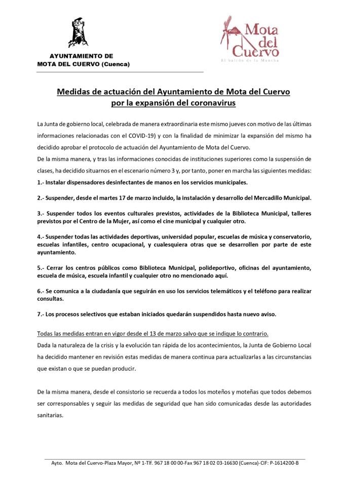 Medidas del Ayuntamiento contra el coronavirus. Escenario 3
