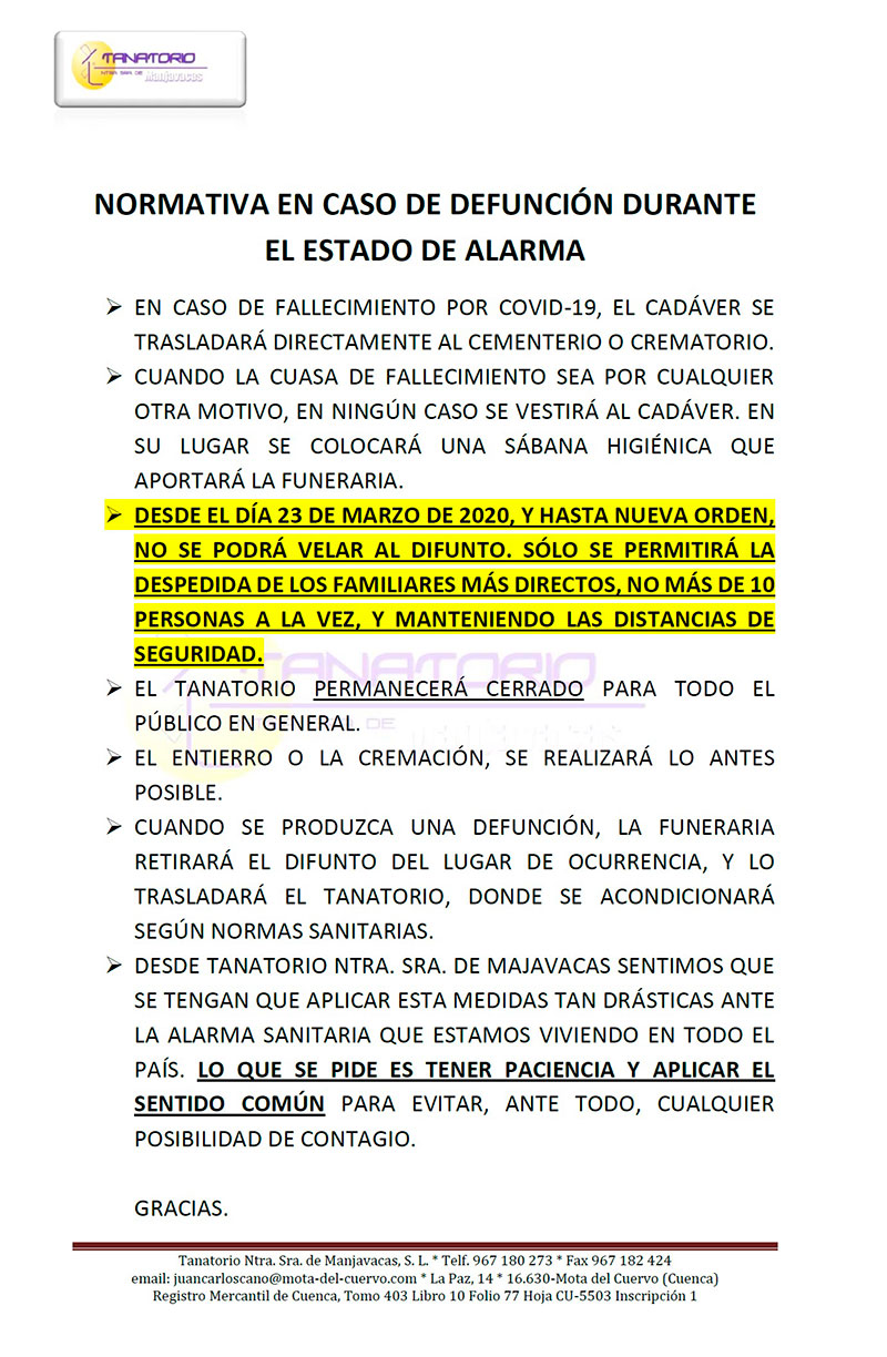 Normativa en caso de defunción
